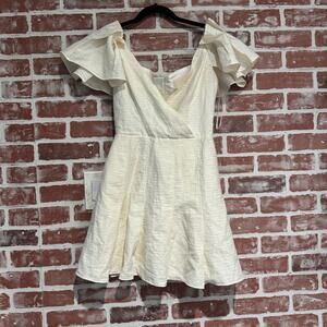 Keepsake The Label Linen Blend Ruffle Sleeve Dress XS Cream Bridal Mini